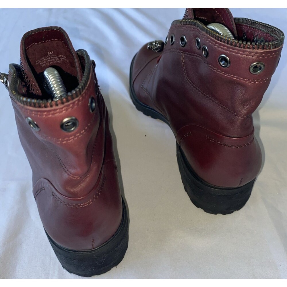 Gianni Bini Spiced Wine Leather Fire Worx Skull Crystal Ankle Boots 8M - Picture 3 of 7